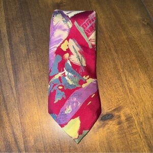 Vintage Benchmark Burgundy Abstract Design Silk Mens Neck Tie Made in USA